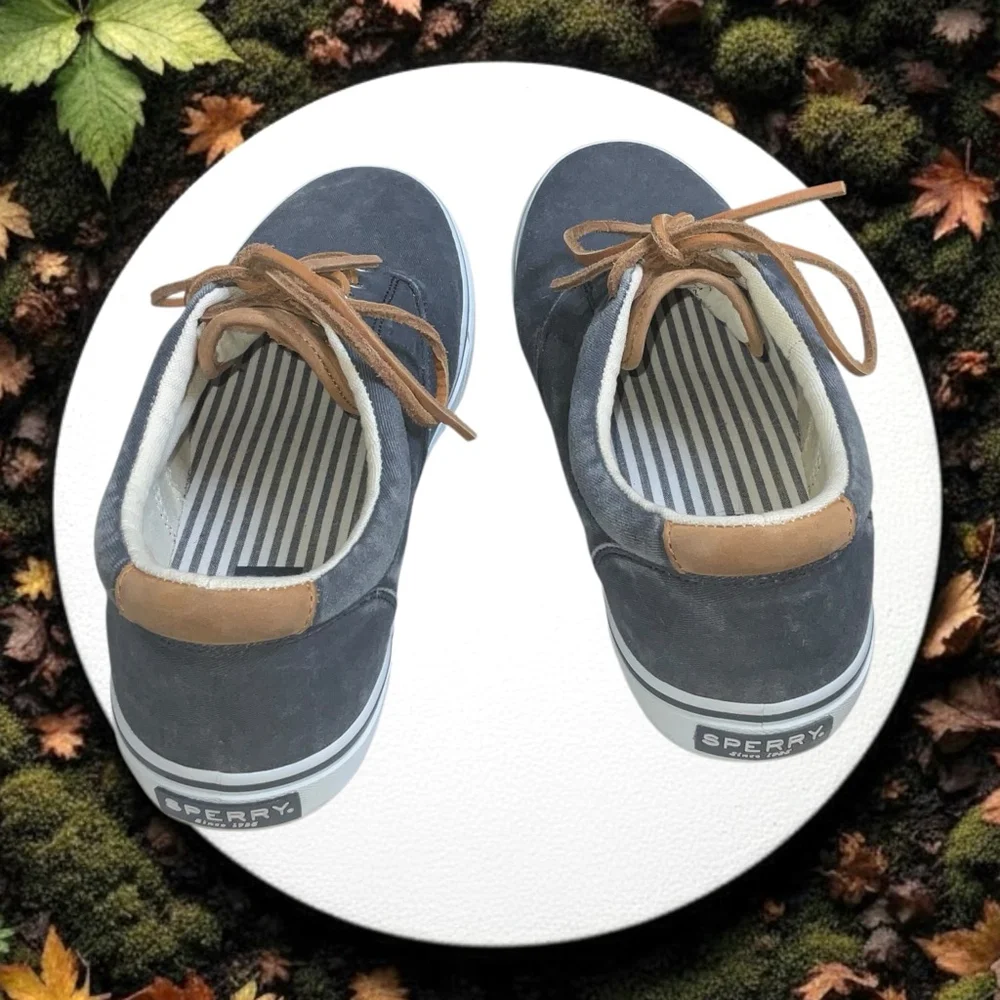 Sperry Top-Sider Dark Gray Blue Stripes II CVO Canvas & Leather Shoes Men Sz 12